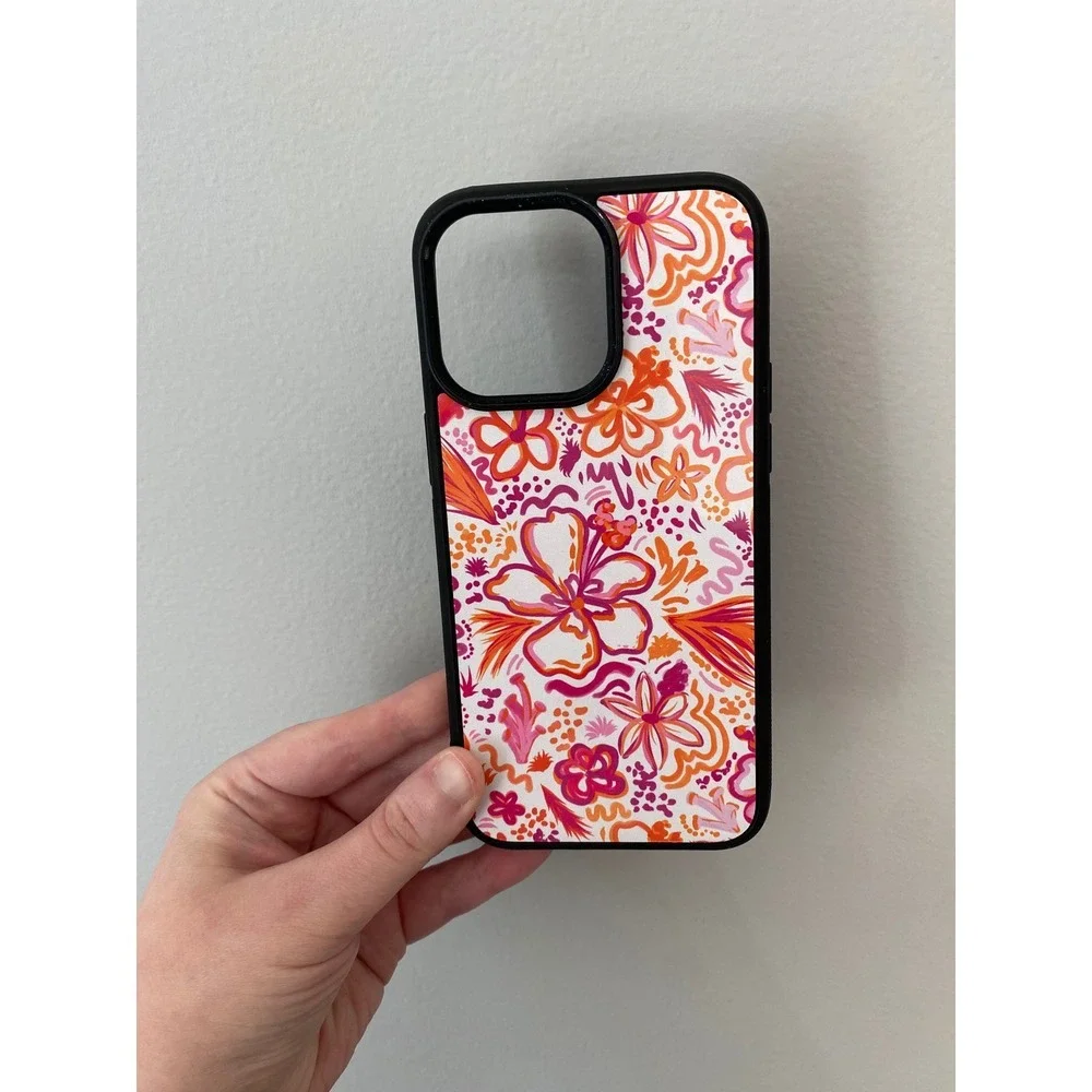 Unbranded Phone Case Unisex iPhone 15 Pro Max Pink Orange Floral Hibiscus Art